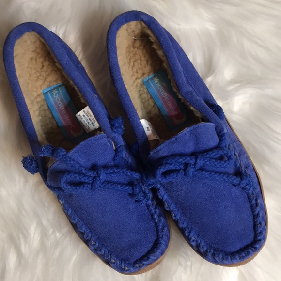 Haband Shoes Moonbeams By Haband Suede Moccasin Slippers Blue Sz 8